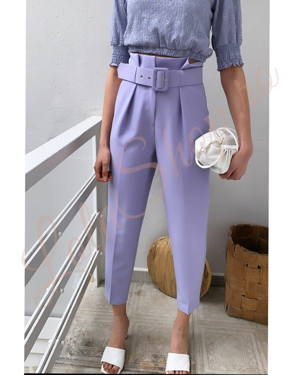 Pantaloni casual Lila cu curea